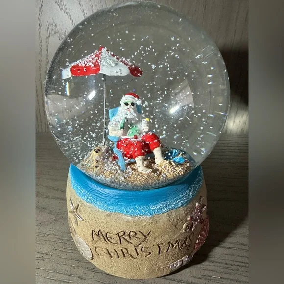 Beautiful Holiday Snow Globe with Santa in Red Shorts - Picture 10 of 12